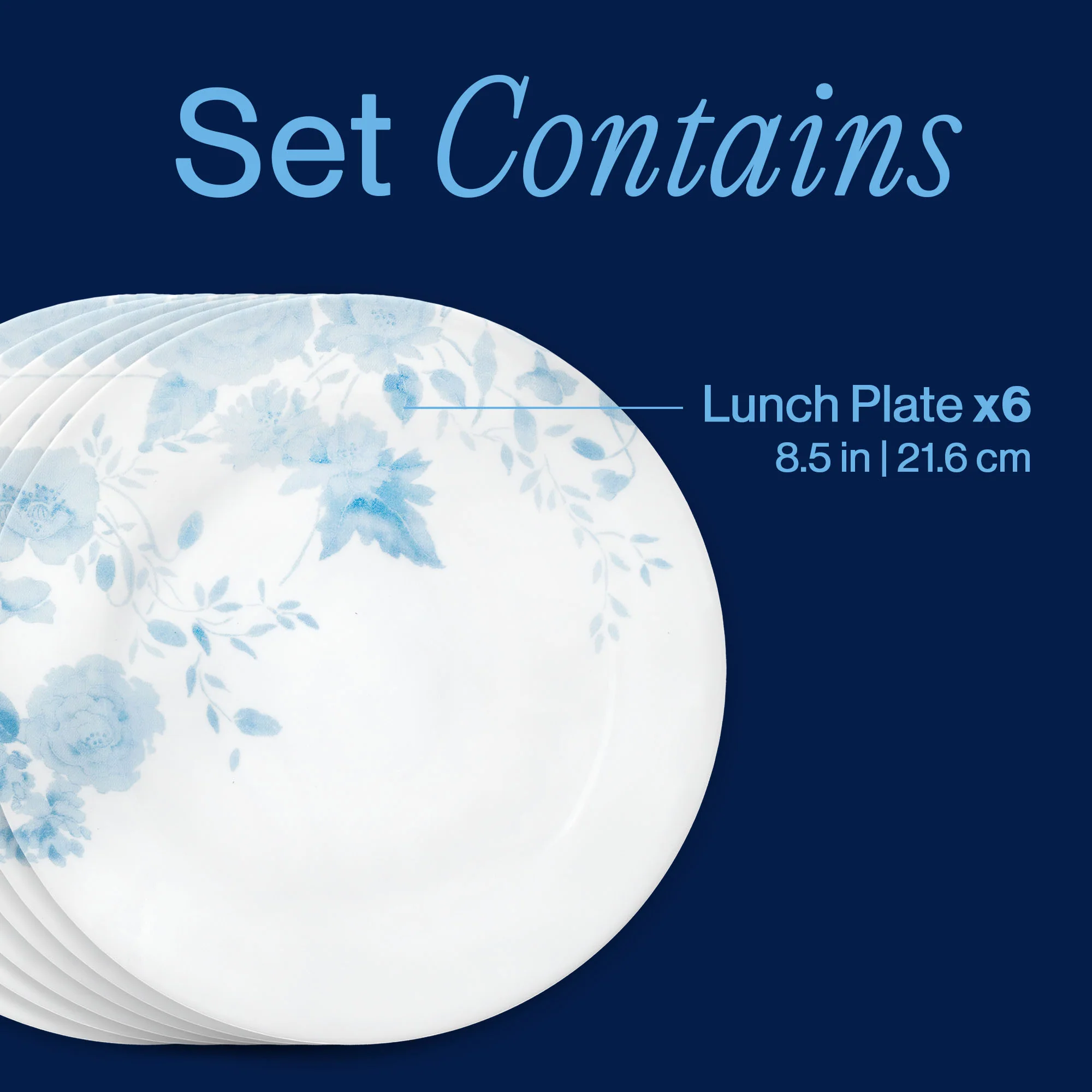 Corelle® Blue Bouquet 8.5" Lunch Plate, 6-pack - Image 3
