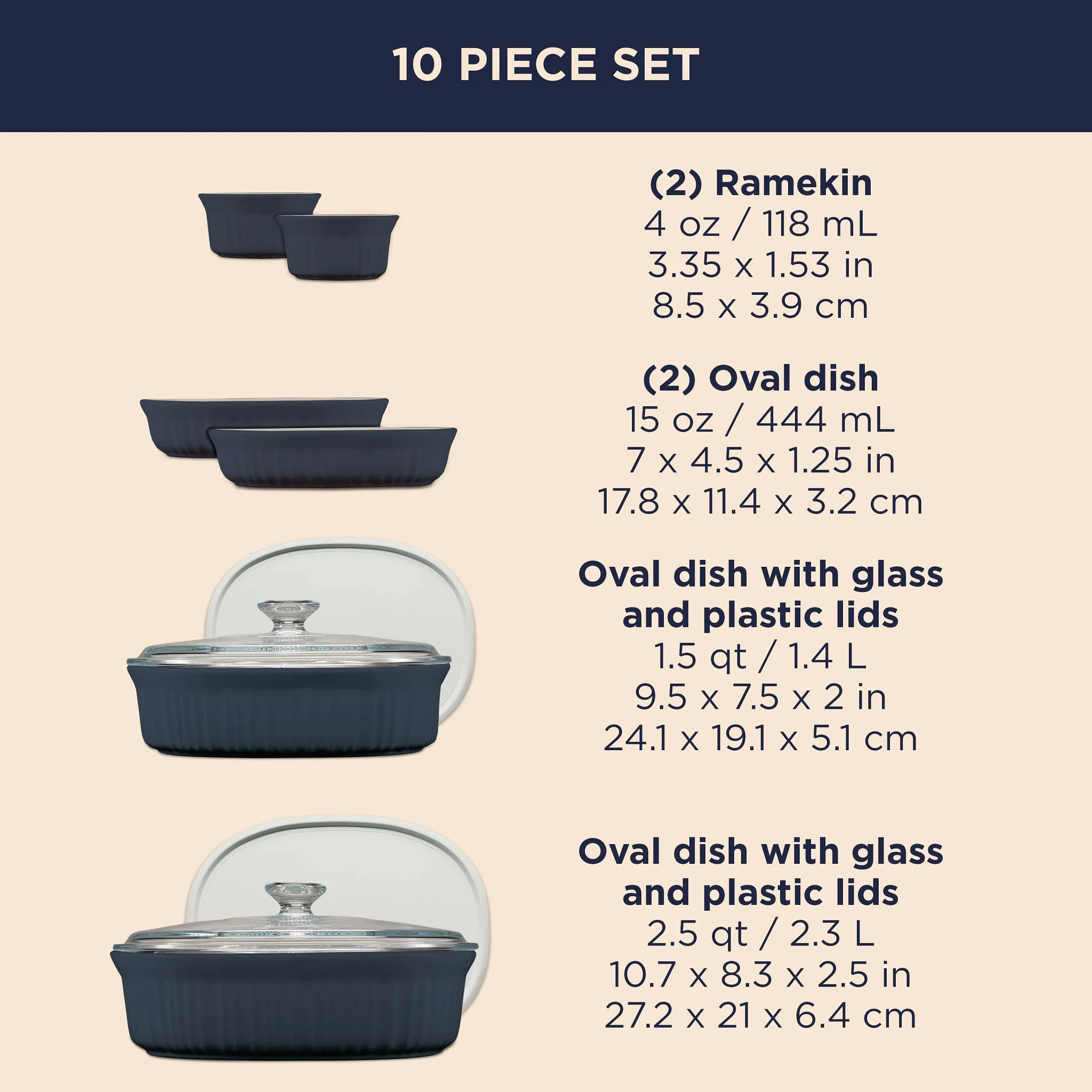 CorningWare® French Colors 10-piece Oval Bakeware Set, Navy - Image 6