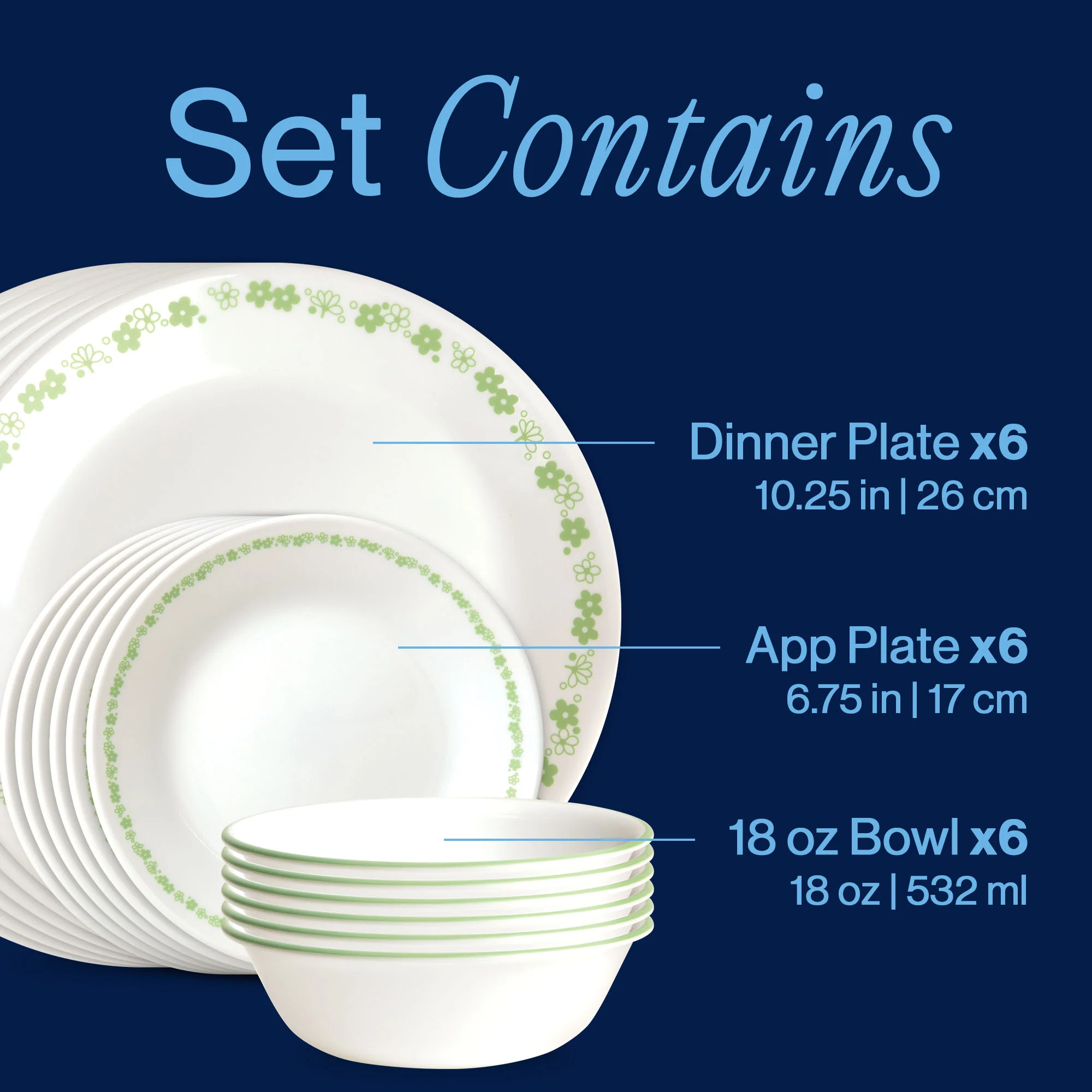 Corelle® Spring Blossom Green 18-piece Dinnerware Set, Service for 6 - Image 3