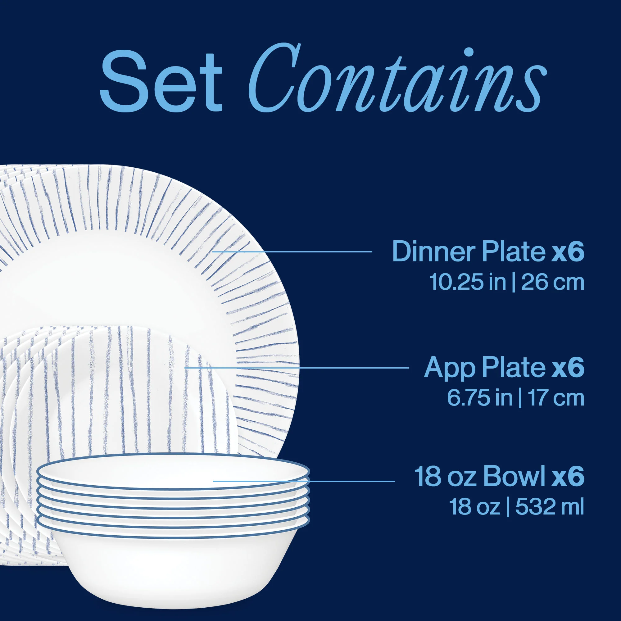 Corelle® Nautical Stripes 18-piece Dinnerware Set, Service for 6 - Image 3