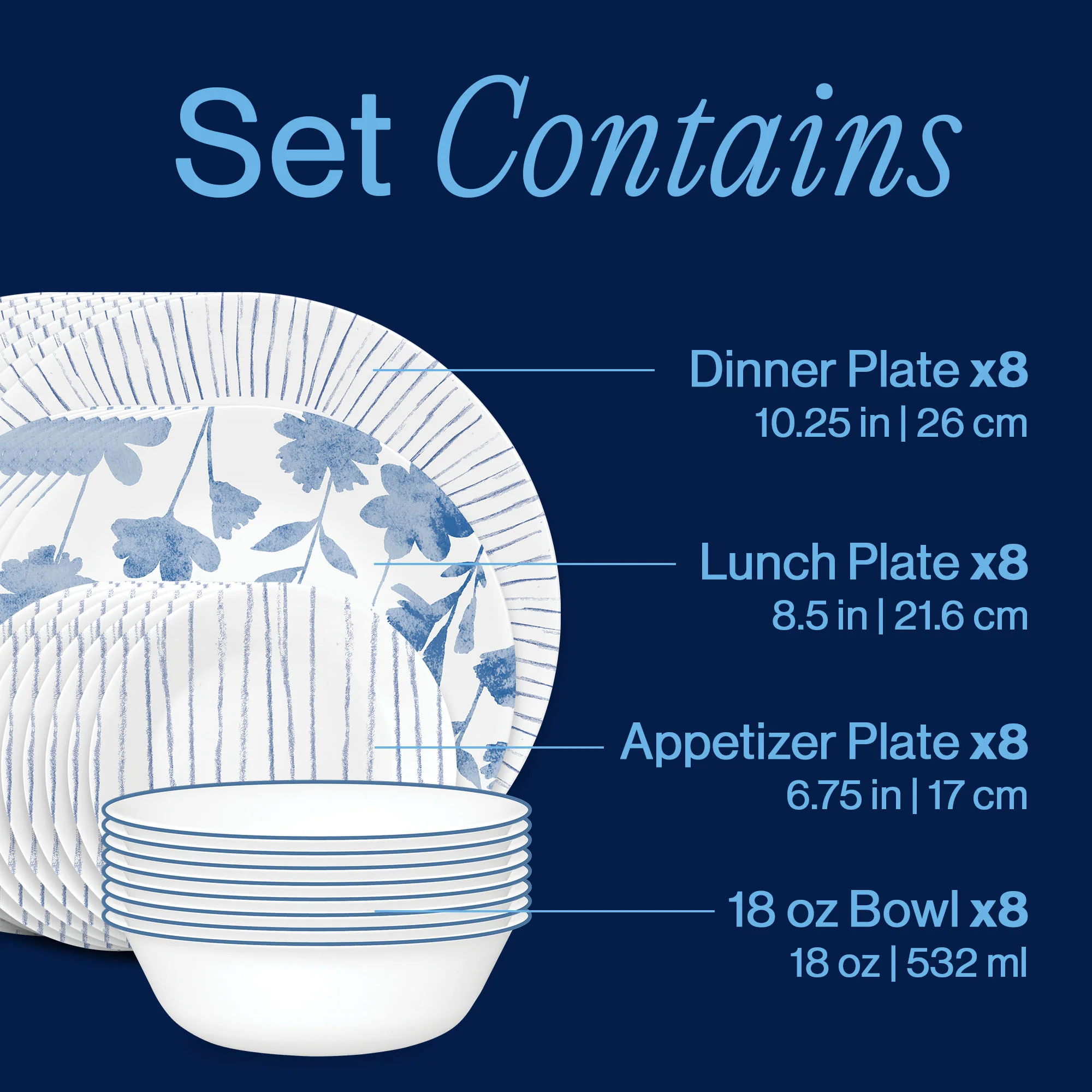 Corelle® Botanical Stripes 32-piece Dinnerware Set, Service for 8 - Image 3