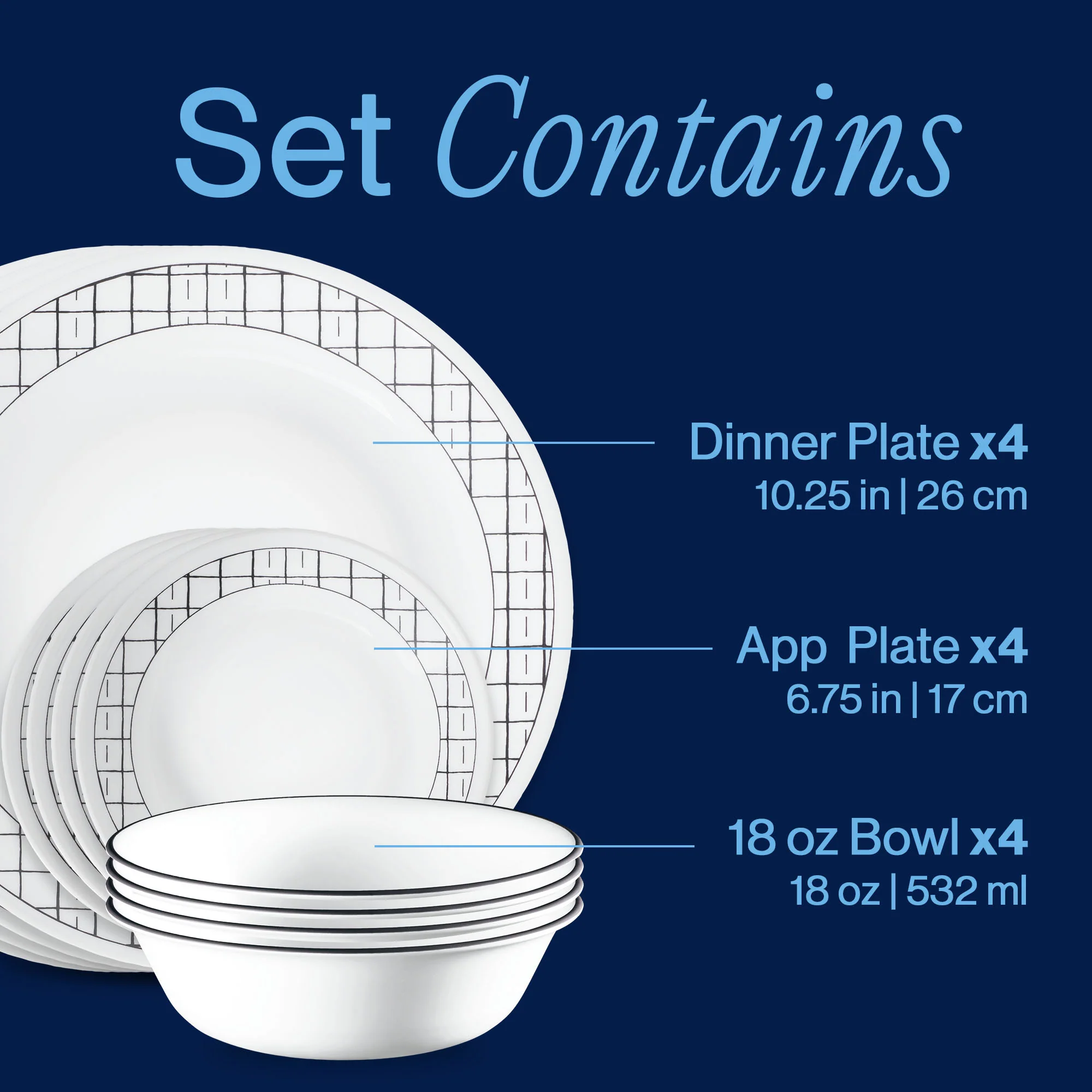 Corelle® Delicate Grid 12-piece Dinnerware Set, Service for 4 - Image 3