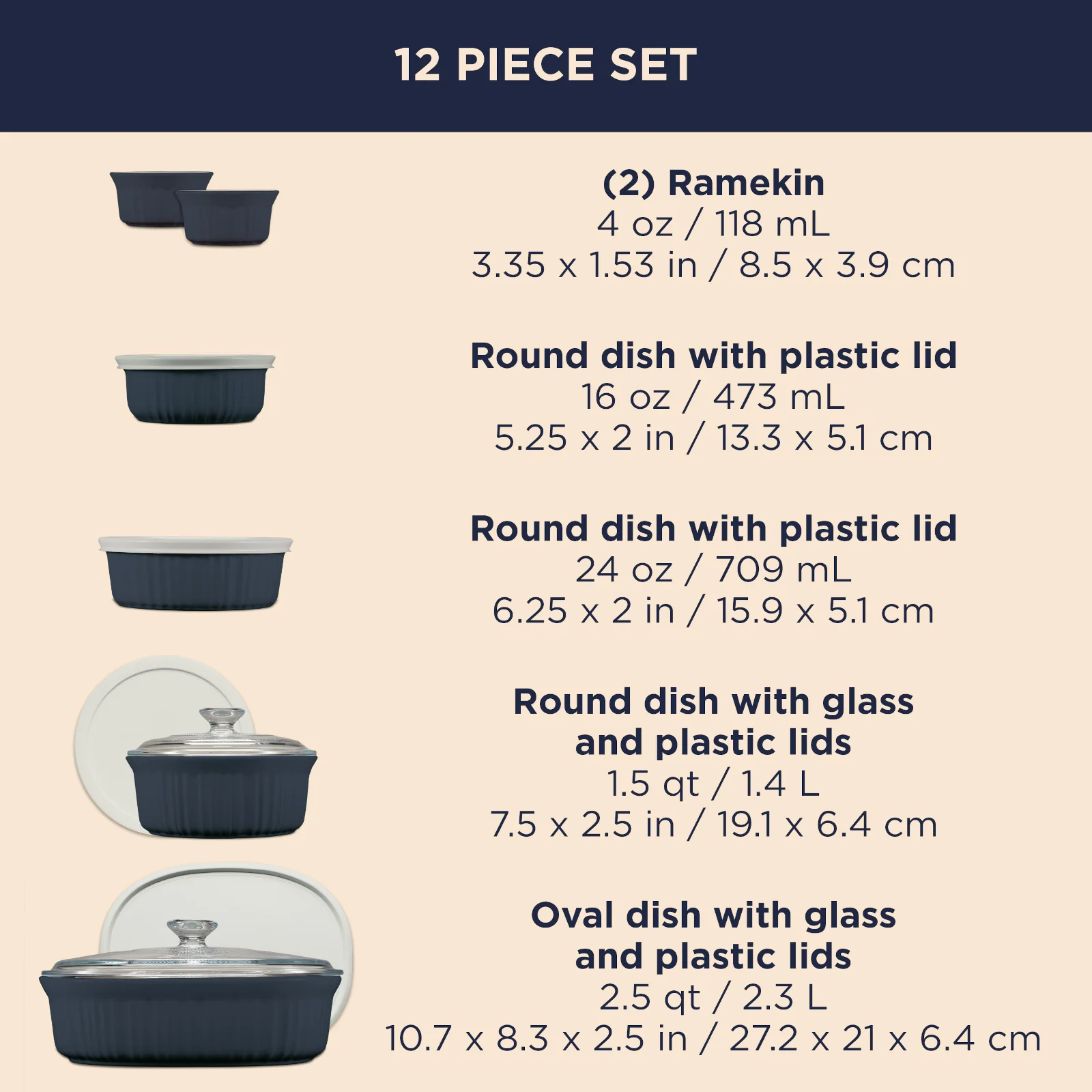 CorningWare® French Colors 12-piece Oval Bakeware Set, Navy - Image 6