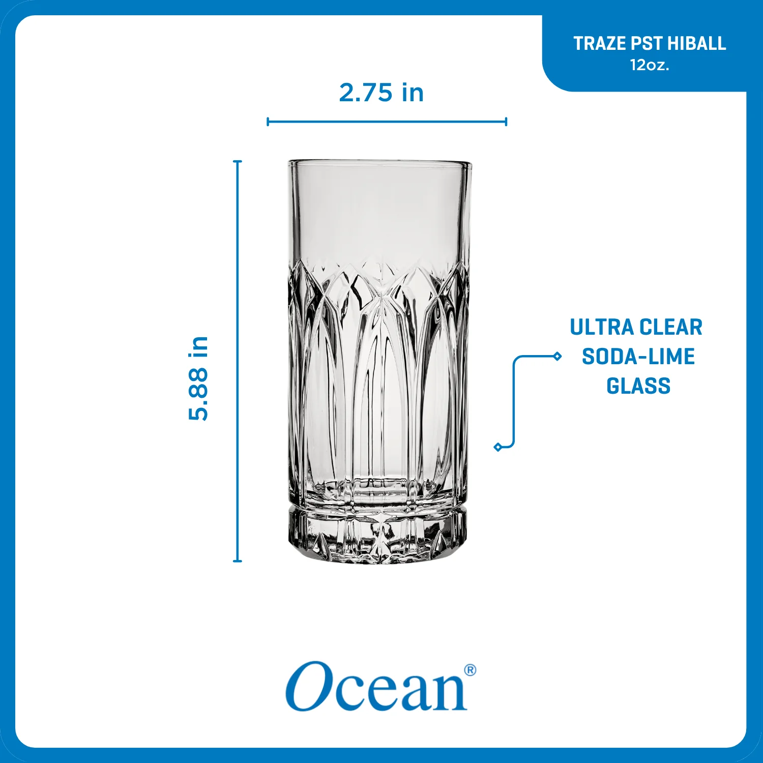 Ocean Glassware Traze PST Highball Glasses (4-Pieces), 12-ounce, Dishwasher Safe - Image 6