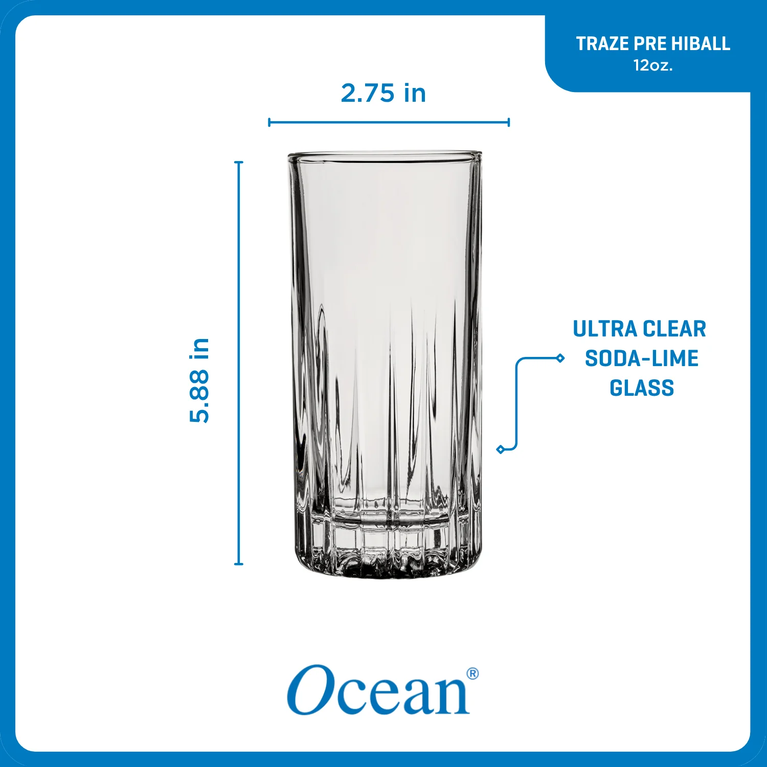 Ocean Glass Traze PRE Highball Glasses (4-Pieces), 12-ounce, Dishwasher Safe - Image 6