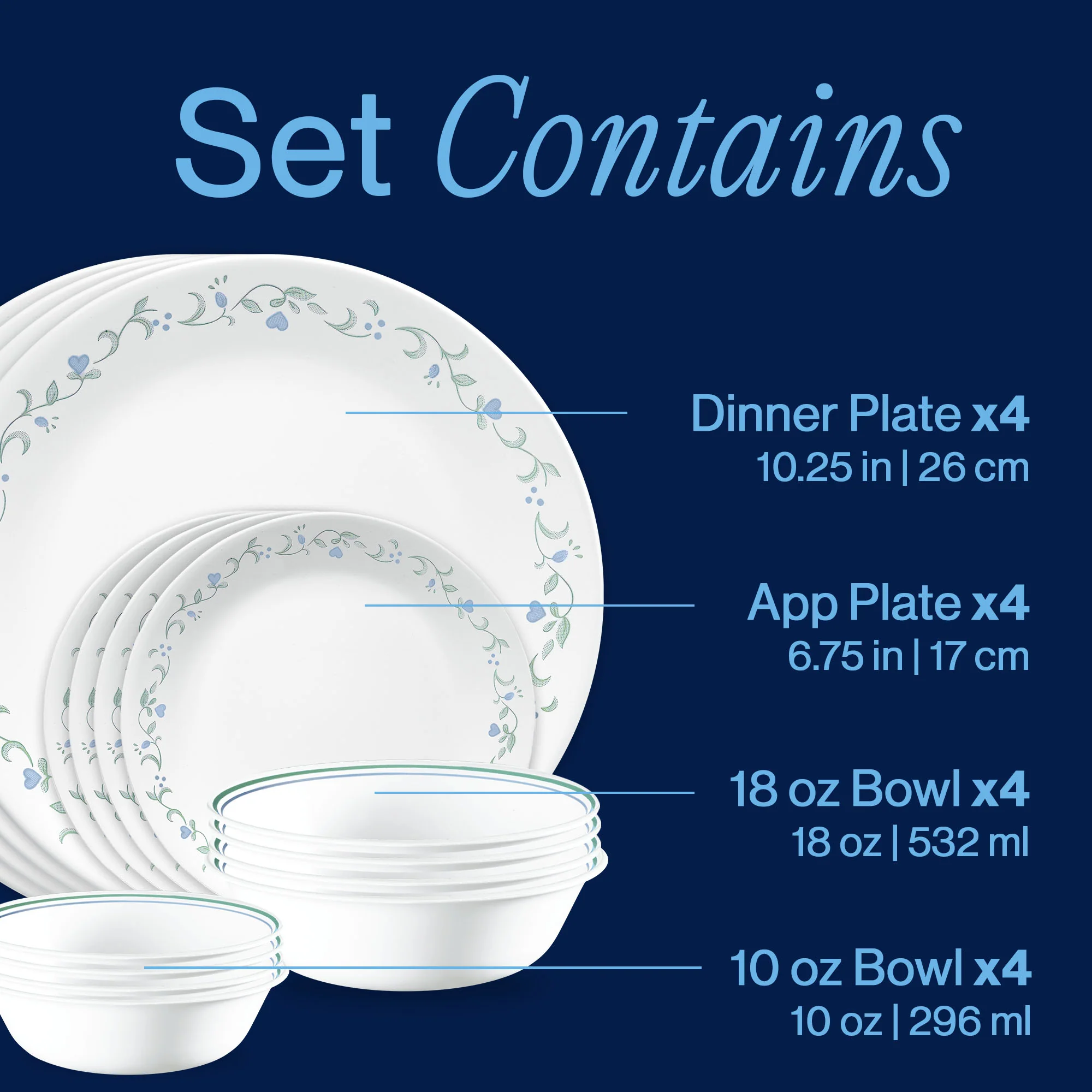 Corelle® Country Cottage 16-piece Mugless Dinnerware Set, Service for 4 - Image 3